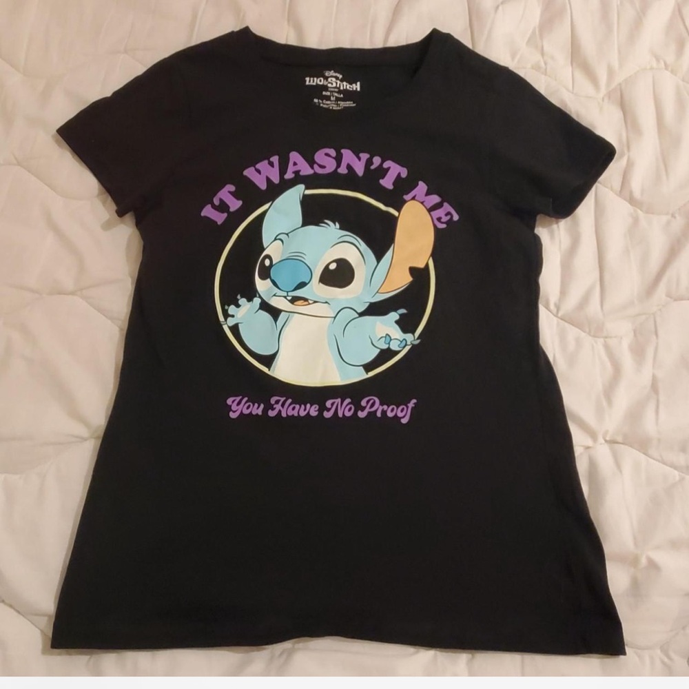 Disney Black T-Shirt with Stitch Graphic